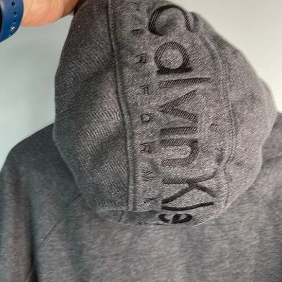 CALVIN KLEIN Performance Logo Crop Hoodie Sweatshirt Charcoal Grey Graphic M - Picture 5 of 10